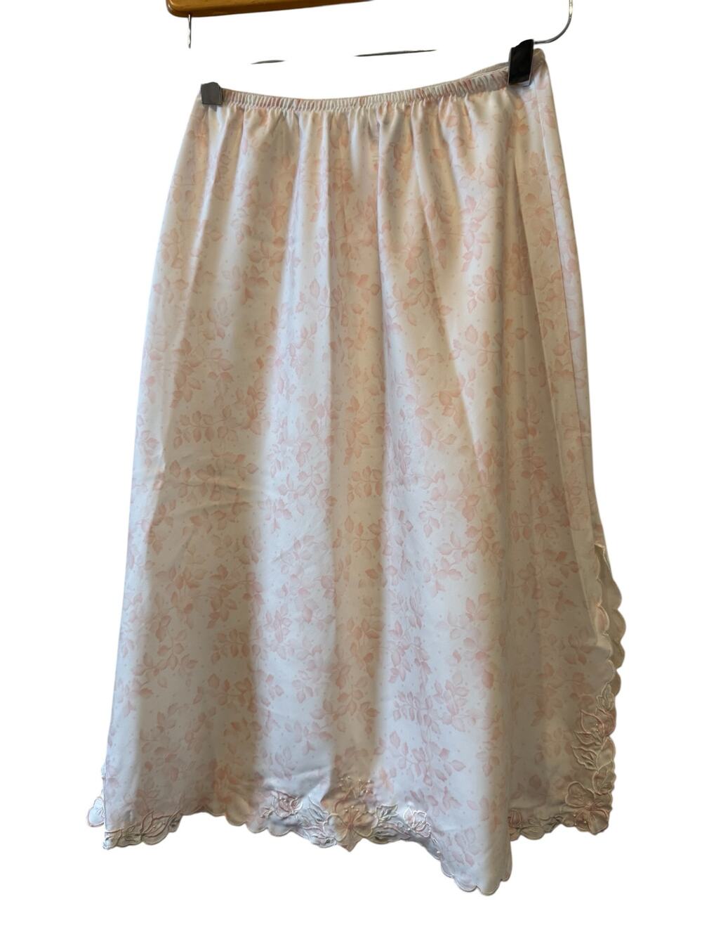 Vintage Sarah Beth Slip Skirt Pastel Pink Floral Print Pearl Hem Detail